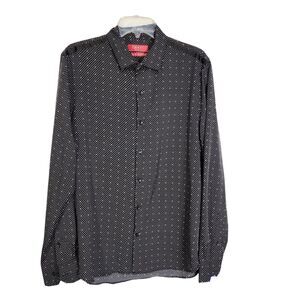 Bruno Milano Mens Shirt Size Large Modern Fit Stretch Black Button Up Polka Dot